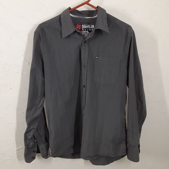 Quiksilver Mens Shirt Size S Dark Grey Long Sleeve Button-Up Collared Surf Brand - Picture 1 of 10